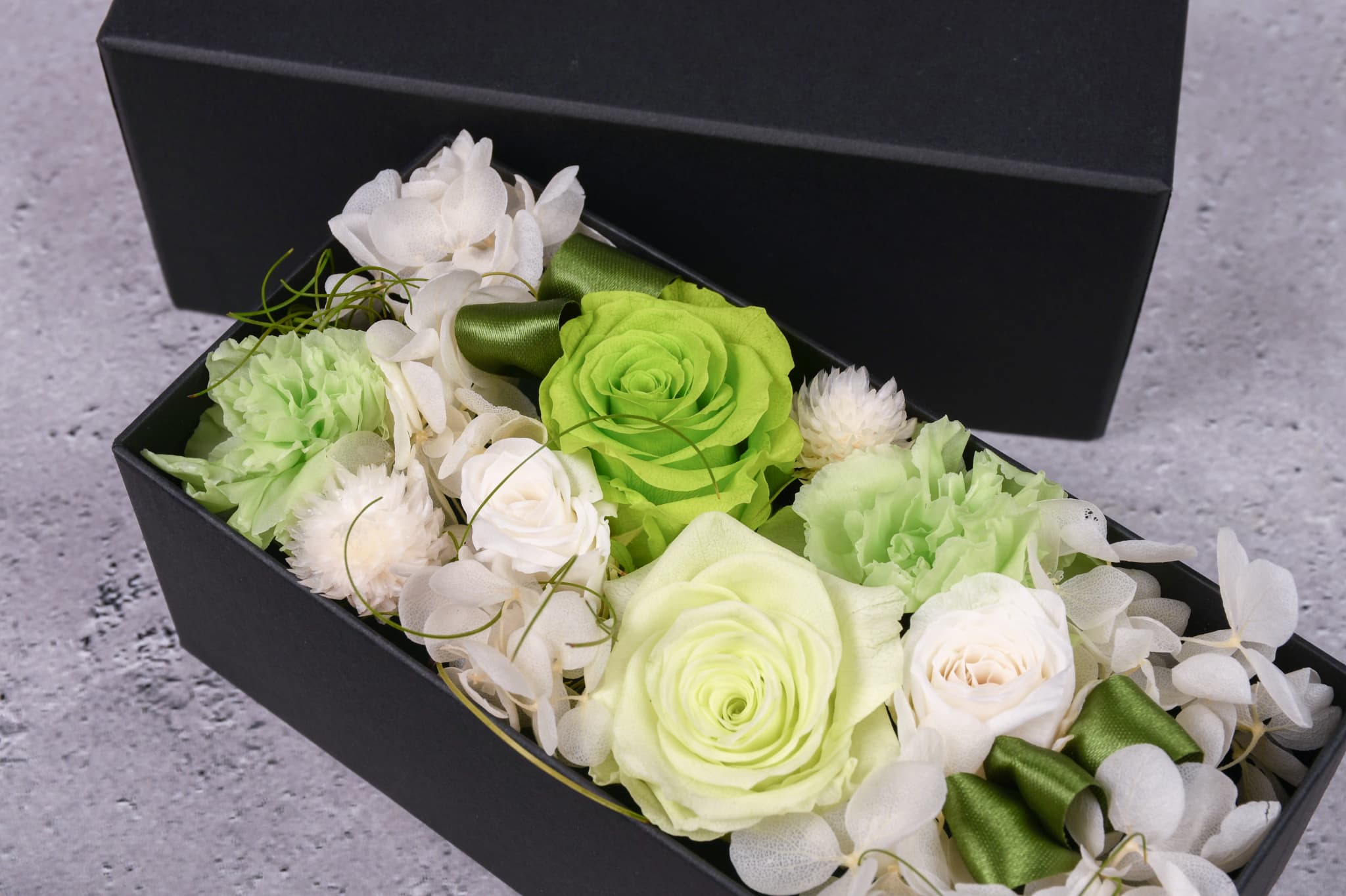 プリザーブド紫陽花大量2箱セット（ホワイト&グリーン） プリザーブドフラワーBOX】White(白)＆Green(緑)/Sロング