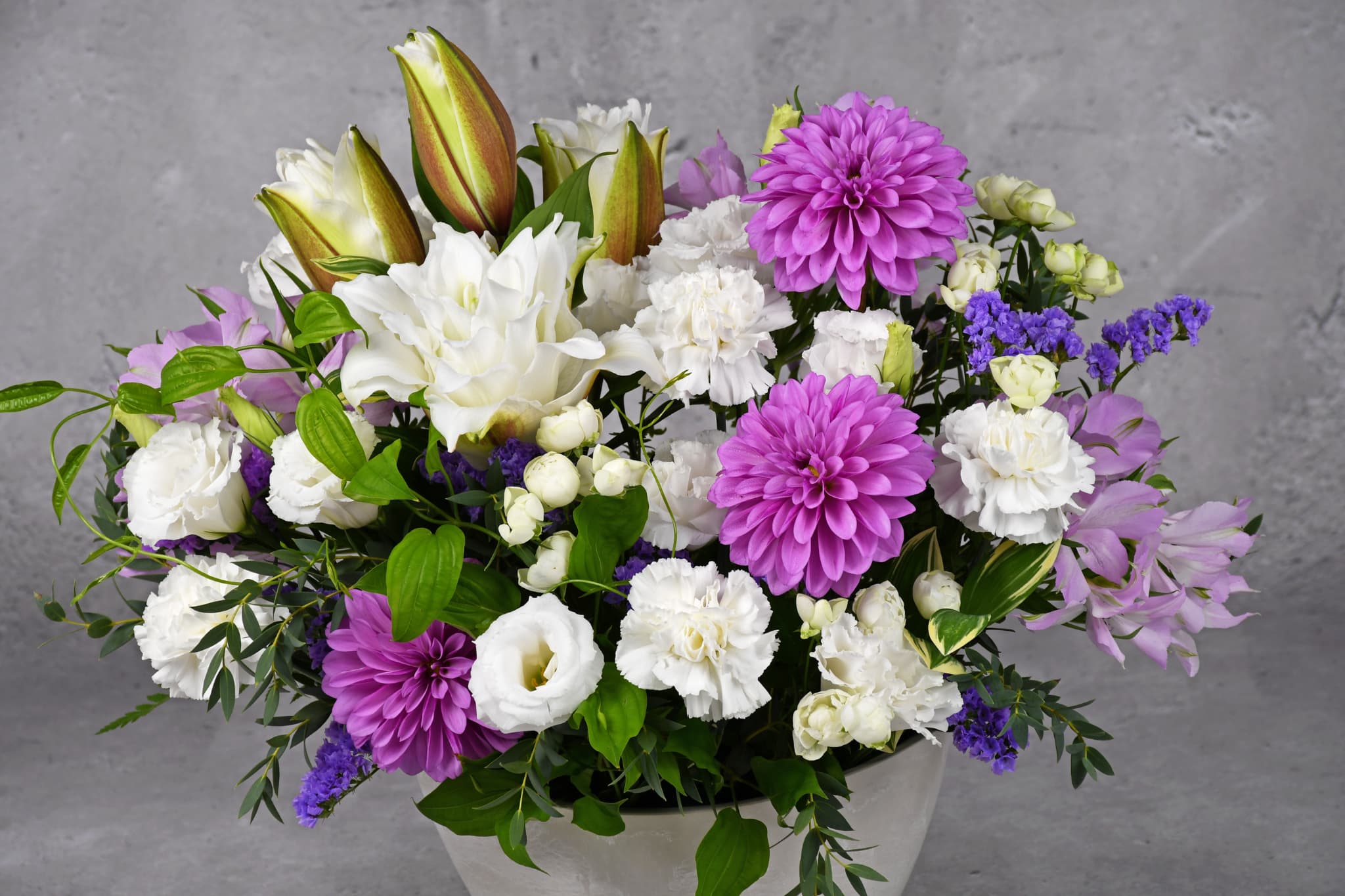 お供え花　造花　白&紫薔薇 お供え花】白×紫/Mサイズ