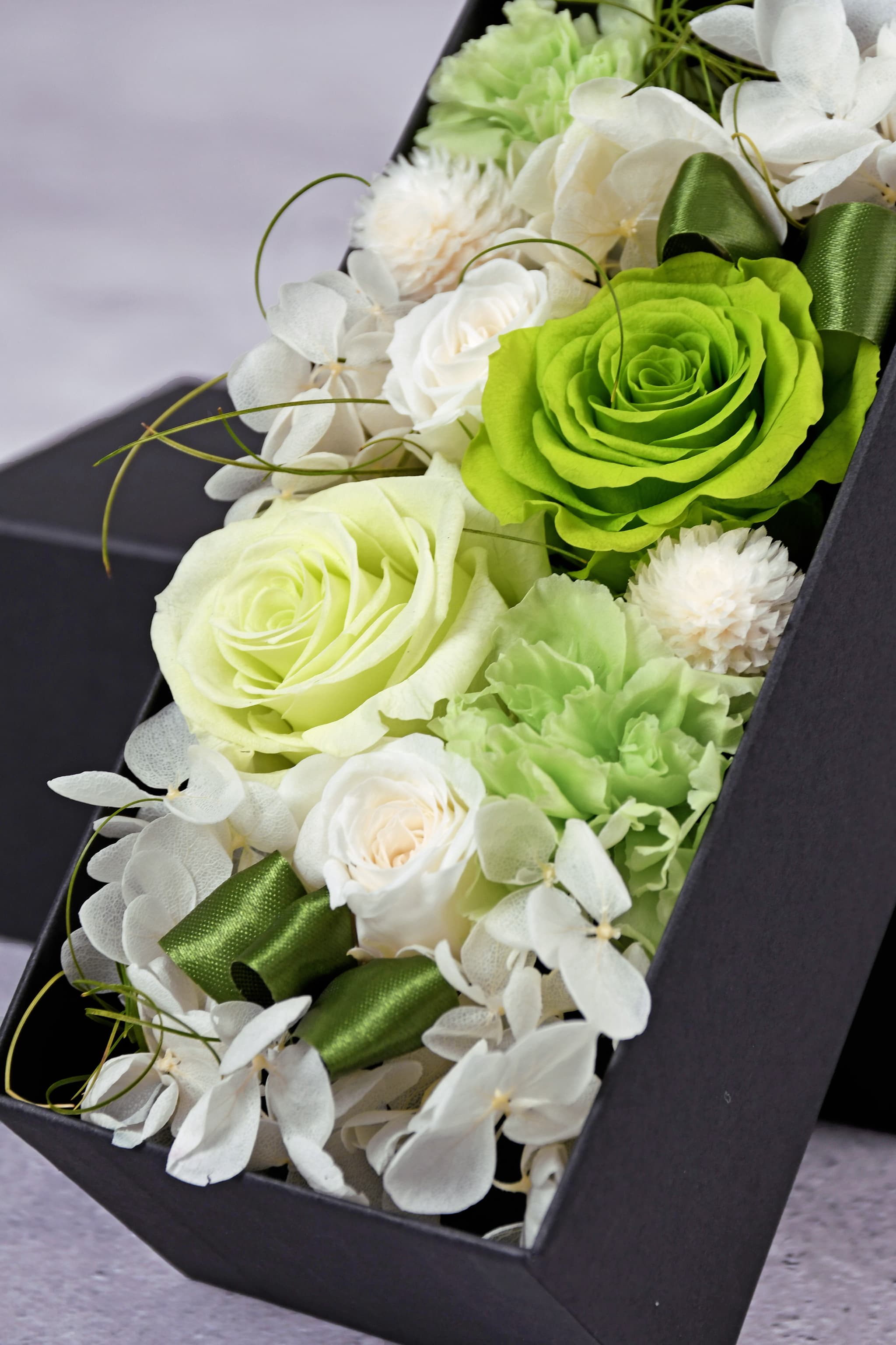 プリザーブド紫陽花大量2箱セット（ホワイト&グリーン） プリザーブドフラワーBOX】White(白)＆Green(緑)/Sロング